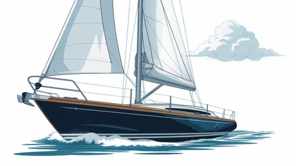 Sailing boat on the water illustration for nautical adventures and water sports activities and boat trips on sea