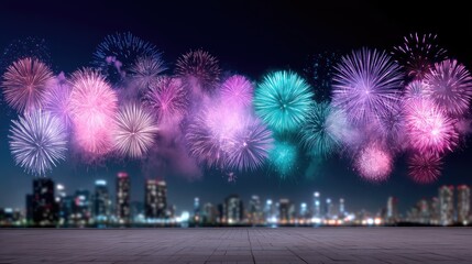 Colorful Fireworks Display Over a Cityscape at Night Celebration