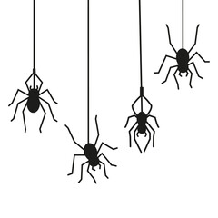 Vector set of spiders descending on a web. Festive Halloween icons.
