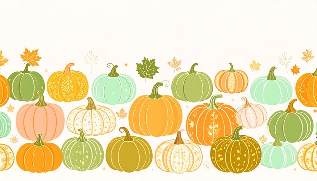 Autumn pumpkins horizontal border