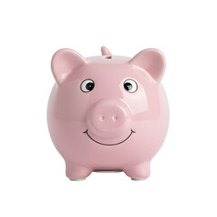 Pink Ceramic Piggy Bank on White Background