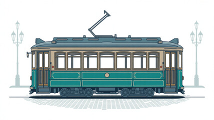Vintage tram illustration vector graphic transportation public transport city travel old style design artwork isolated