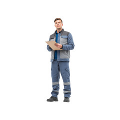 Confident Male Technician in Work Uniform Holding Clipboard