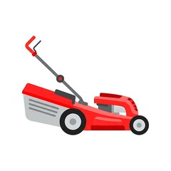 Naklejka premium Red Lawn Mower Illustration on White Background for Gardening.