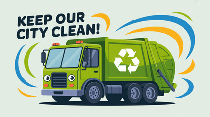 Recycling truck vector illustration for environmental awareness and city sanitation and waste management design