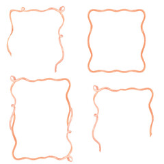 Halloween. Watercolor ribbon frame. Ribbon bow. Orange, purple. Pumpkins, ghosts, bats. Autumn holiday decor for invitations, cards. Set of frames. Watercolor frame.