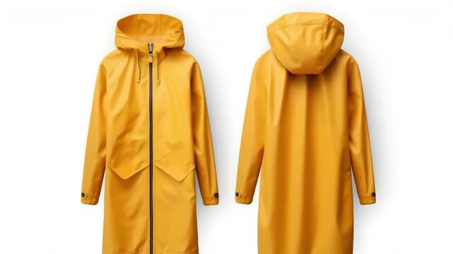 Classic fashionable Yellow raincoat or rain jacket, mockup on white background. Space for design, print and showcasing