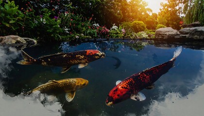 Koi fish in a garden pond