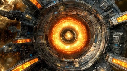 Fototapeta premium Futuristic Space Station Interior with Glowing Core, Detailed Sci-Fi Architecture