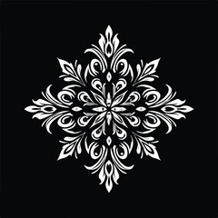 Elegant white ornamental vector mandala design on a black background for creative projects and artistic endeavors