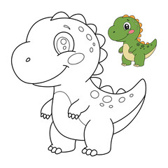 Cute baby dinosaur cartoon illustration for kids coloring and learning activity