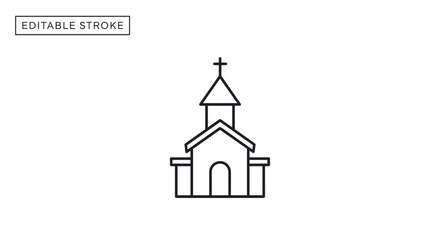 Line art illustration of a church building.