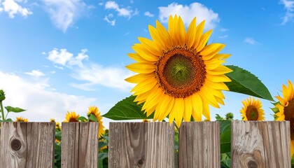 Sunflower field behind a wooden fence