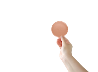 Hand with copper coin PNG transparent.