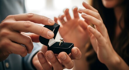 Close up of a Man Proposing with a Diamond Ring to his Girlfriend