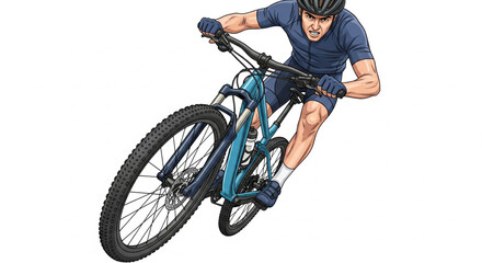 Obraz premium A dynamic illustration of a mountain biker in mid-air, showcasing athleticism and speed.