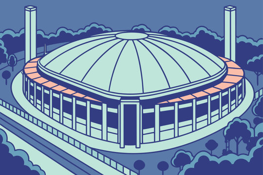 Alamodome in San Antonio, Texas, domed football stadium with arched roof supports and glowing lights