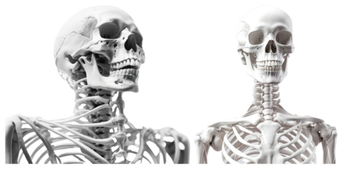 PNG Realistic human skull and skeleton, element set on transparent background