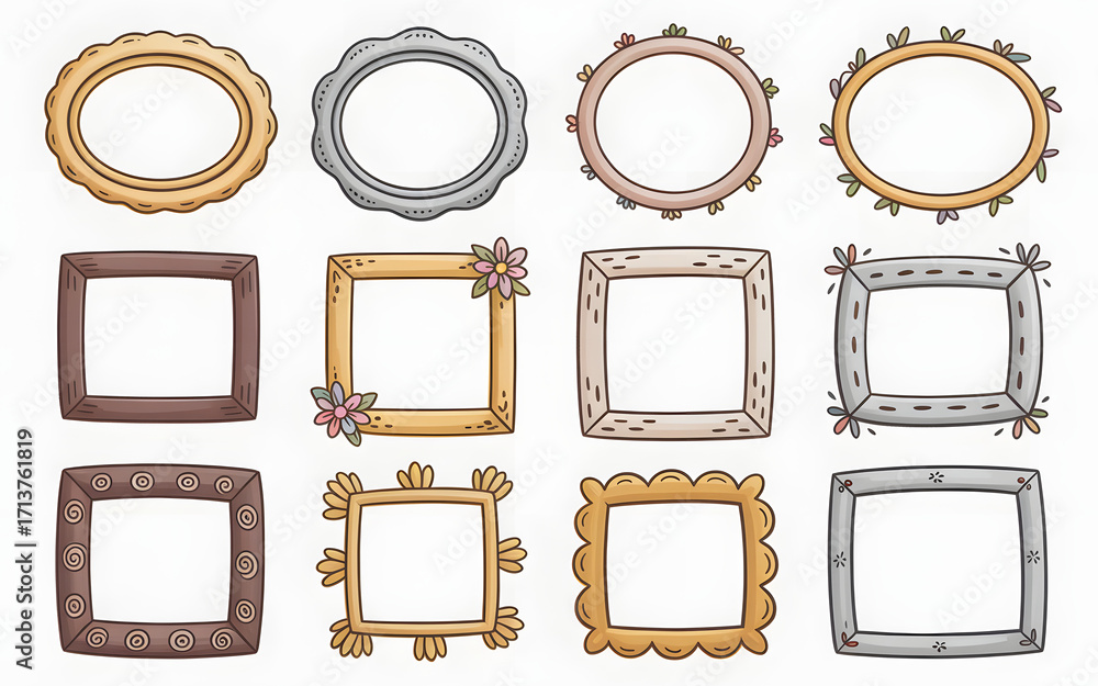 Poster collection of hand-drawn frames a set of decorative borders for photos, art, and design projects wit