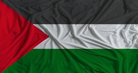 Palestinian flag with fabric texture background. National flag of Palestine