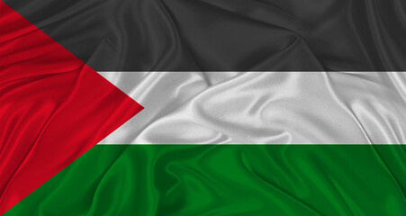 Flag of Palestine with cloth texture. Close up of Palestine flag waving