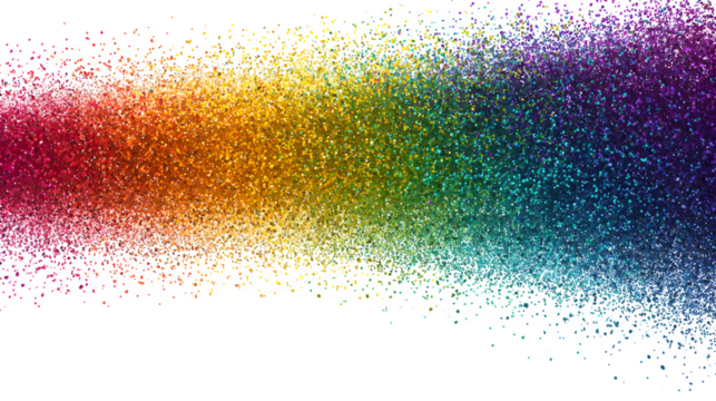 Rainbow glitter explosion, isolated on transparent background