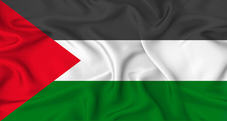 Obraz premium Realistic Palestine flag waving. Close up of flag of Palestine with cloth texture