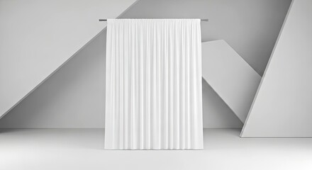 Fototapeta premium Abstract Geometric Blank Curtain Panel Mockup in a Gallery Setting