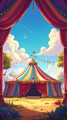 Colorful circus tent under a sunny sky