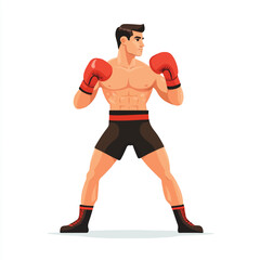 Boxer in stance ready to fight with red gloves and shorts