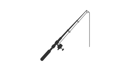 Simple black and white illustration of a fishing rod and line