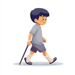 Obraz premium Boy with a cane walking carefully focused on his path.