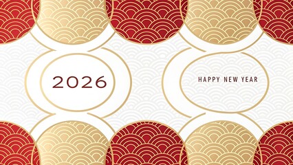 Happy new year 2026 with japanese pattern isolated on white background