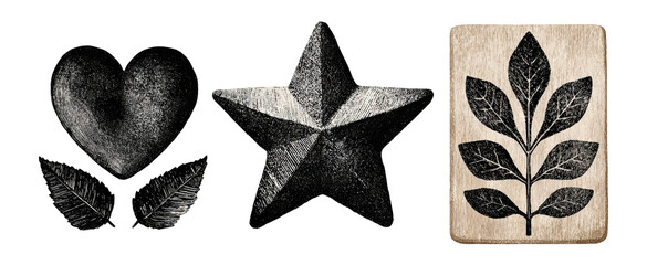Obraz premium Isolated Heart, Star, and Leaf Illustrations on Transparent Background