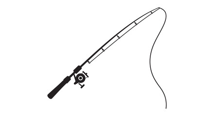 Simple black and white illustration of a fishing rod and line