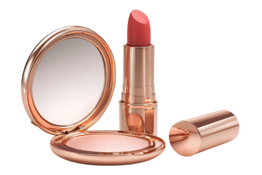 Rose-gold compact mirror and lipstick