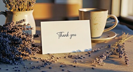 Cozy Thank You Card Mockup with Dried Lavender and Golden Hour Sun