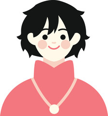 Smiling Cartoon Girl with Short Black Hair and Pink Sweater