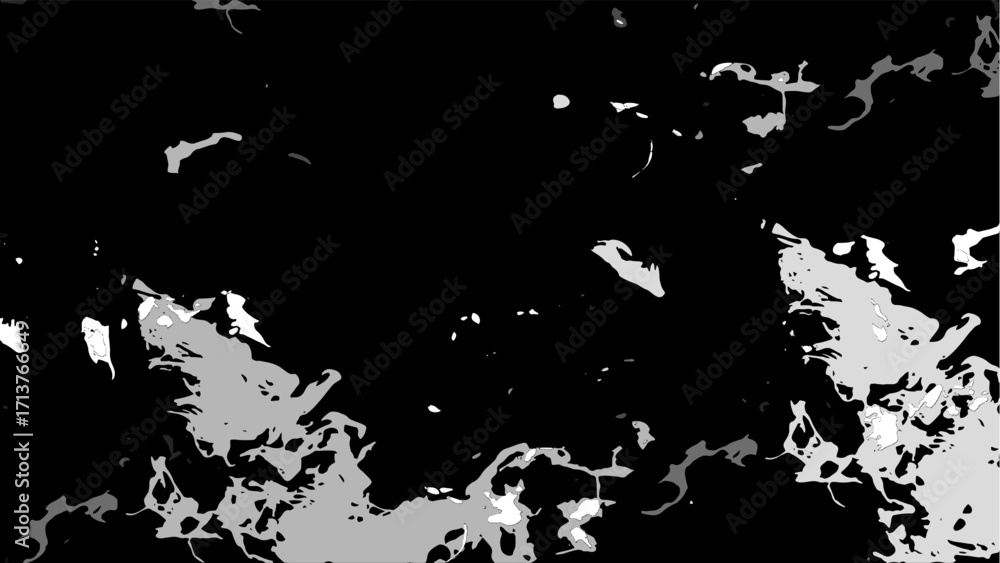 Poster abstract black and gray texture with sharp irregular splashes and bold flat tones. fragmented ink bl