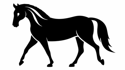 Obraz premium Elegant black silhouette of a walking horse, perfect for branding or equestrian designs, conveying strength and grace with its clean, modern vector art