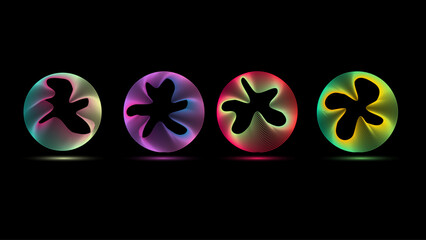 Vibrant Neon Circle Waves Set – Glowing Multicolor Spectrum Rings & Futuristic Light Frames on Black Tech Background. Glowing neon circles with dynamic wave lines.