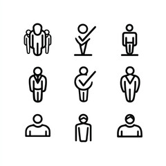 Set of linear icons representing people in various situations for web and application user interface design