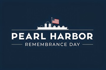 Pearl harbor remembrance day with ship and american flag on dark blue
