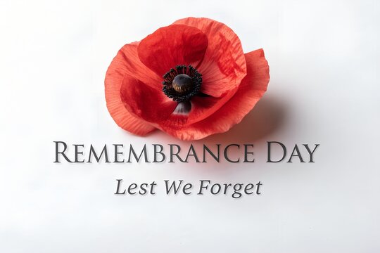 Remembrance day poppy flower isolated on white background, lest we forget