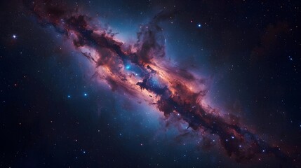 Fototapeta premium Vibrant cosmic nebula in deep space with distant stars