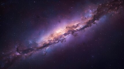 Fototapeta premium Vibrant purple and gold nebula in deep space with countless stars