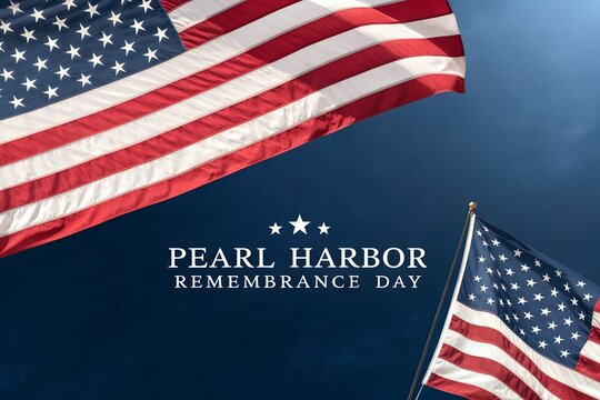 Pearl harbor remembrance day with american flag on blue background - Powered by Adobe