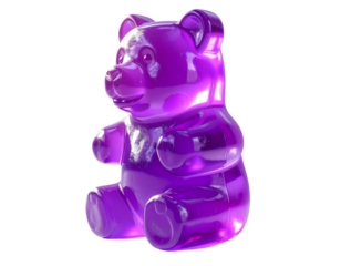 Purple gummy bear candy with glossy finish isolated on transparent background PNG