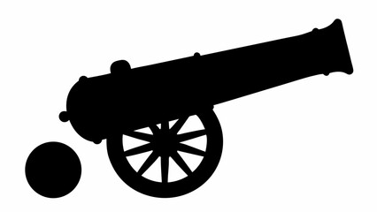Bold cannon silhouette ready to fire a cannonball representing power, history, and military strength