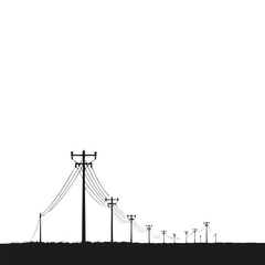 Fototapeta premium Black silhouette of telephone poles and wires against white